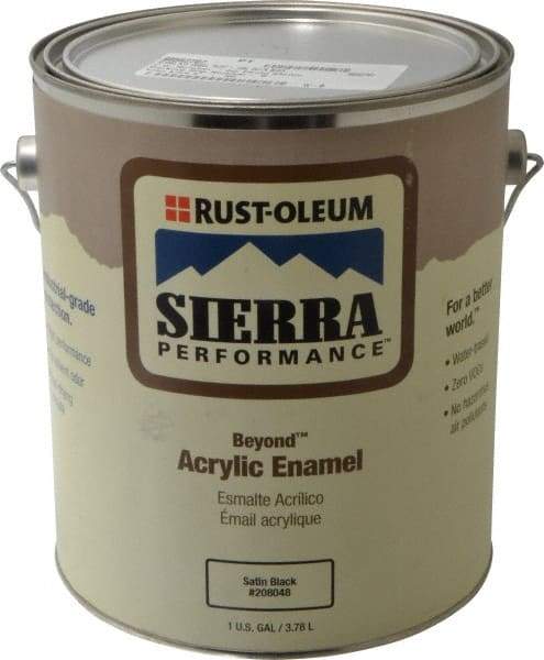 Rust-Oleum - 1 Gal Black Satin Finish Acrylic Enamel Paint - Interior/Exterior, <0 gL VOC Compliance - Exact Industrial Supply