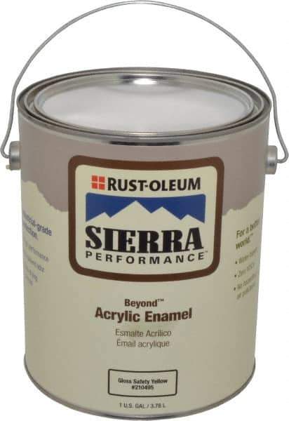 Rust-Oleum - 1 Gal Safety Yellow Semi Gloss Finish Acrylic Enamel Paint - Interior/Exterior, <0 gL VOC Compliance - Exact Industrial Supply