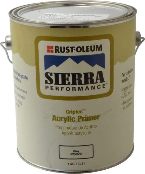 Rust-Oleum - 1 Gal Semi Gloss Gray Water-Based Acrylic Enamel Primer - 180 to 545 Sq Ft/Gal, 0 gL Content - Exact Industrial Supply