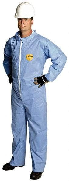 Dupont - Size XL Film Laminate General Purpose Coveralls - Blue, Zipper Closure, Open Cuffs, Open Ankles, Serged Seams - Exact Industrial Supply