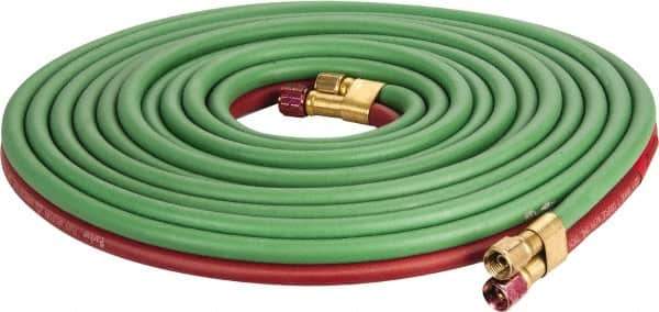 Parker - 1/4" Inside x 17/32" Outside Diam, Grade T Welding Hose - Green & Red, 25' Long, Twin Style, 200 psi Working Pressure - Exact Industrial Supply