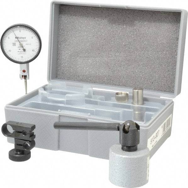 Mitutoyo - 0.0005" Graduation, 0.03" Max Meas, 0-15-0 Dial Reading, Dial Indicator & Base Kit - 25mm Base Height x 30mm Base Diam, 1.54" Dial Diam - Exact Industrial Supply