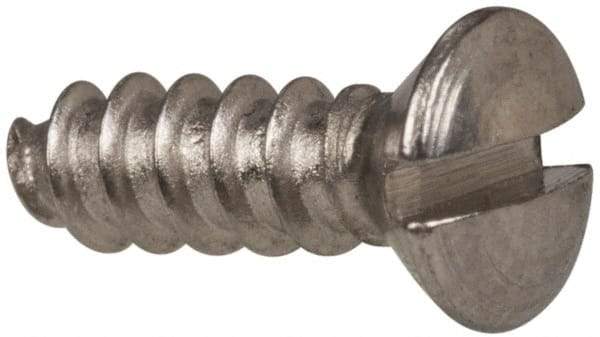 Value Collection - #4 Oval Head Slotted Sheet Metal Screw - Stainless Steel, 3/8" OAL, Grade 316 - Exact Industrial Supply
