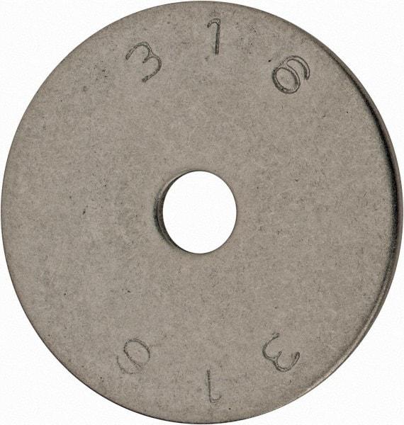 Value Collection - 1/4" Screw, Grade 18-8 Stainless Steel Fender Flat Washer - 1/4" ID x 1-1/2" OD, 0.072" Thick, Plain Finish - Exact Industrial Supply