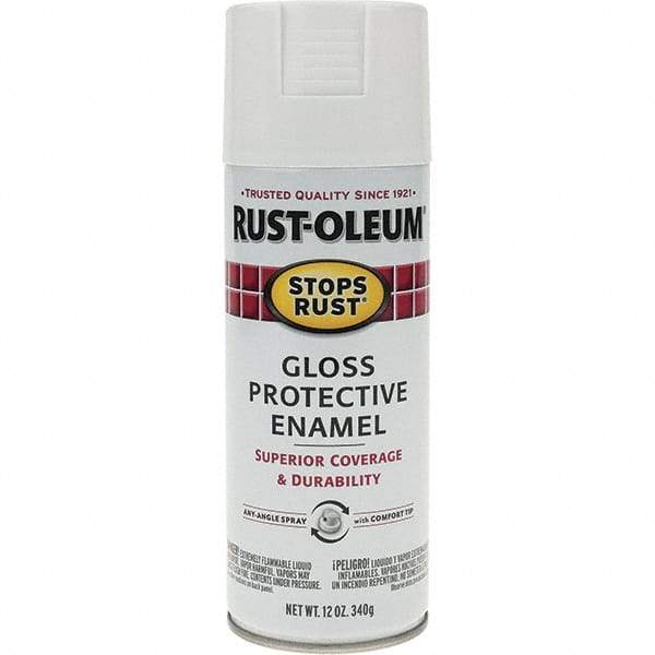 Rust-Oleum - White, Gloss, Enamel Spray Paint - 10 to 12 Sq Ft per Can, 12 oz Container, Use on Metal - Exact Industrial Supply