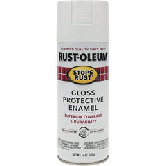 Rust-Oleum - White, Gloss, Enamel Spray Paint - 10 to 12 Sq Ft per Can, 12 oz Container, Use on Metal - Exact Industrial Supply