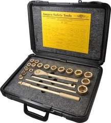 Ampco - 21 Piece 1/2" Drive Socket Set - 6 Points, 5/16" to 1-1/4" Range, Inch Measurement Standard - Exact Industrial Supply