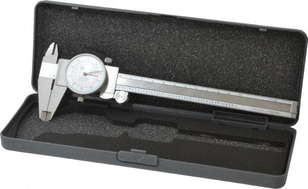 Fowler - 0mm to 6" Range, 0.001" and 0.02 mm Graduation, 0.1" per Revolution, Dial Caliper - White Face, 1.56" Jaw Length - Exact Industrial Supply