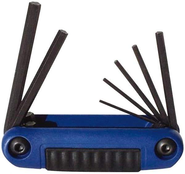 Eklind - 7 Piece Fold-Up Hex Key Set - Hex Range 2 to 8mm, Chrome Alloy Steel - Exact Industrial Supply