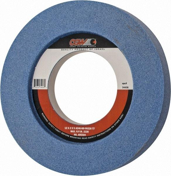 Camel Grinding Wheels - 12" Diam x 5" Hole x 2" Thick, H Hardness, 46 Grit Surface Grinding Wheel - Aluminum Oxide, Type 7, Coarse Grade, 2,228 Max RPM, Vitrified Bond, Two-Side Recess - Exact Industrial Supply