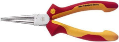 Wiha - 6-5/16" OAL, 1-11/16" Jaw Length x 11/16" Jaw Width, Long Nose Side Cutting Insulated Pliers - Serrated Jaw, Round Nose Head - Exact Industrial Supply