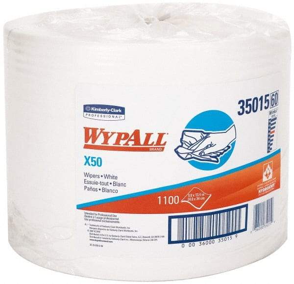 WypAll - X50 Dry Shop Towel/Industrial Wipes - Jumbo Roll, 13-3/8" x 9-3/4" Sheet Size, White - Exact Industrial Supply