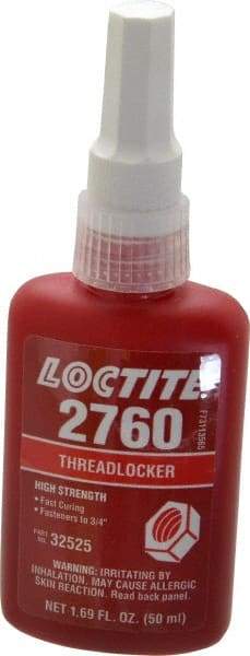 Loctite - 50 mL Bottle, Red, High Strength Liquid Threadlocker - Series 2760, 24 hr Full Cure Time, Hand Tool, Heat Removal - Exact Industrial Supply