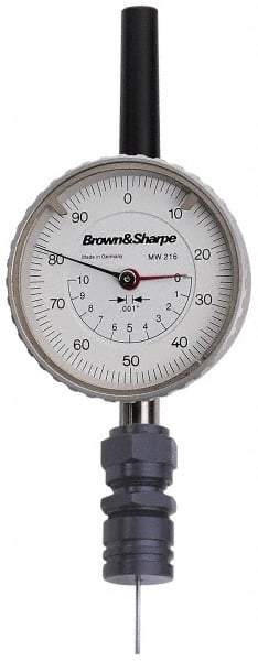 TESA Brown & Sharpe - 0 to 1 Inch Range, White Dial Depth Gage - 0.001 Inch Graduation - Exact Industrial Supply