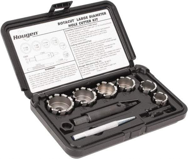 Hougen - 9 Piece, 7/8 to 1-1/2" Cutter Diam, 1/2" Cutting Depth, High Speed Steel Annular Cutter Set - Bright Finish, 1/2" Shank Diam, 7/8, 1, 1-1/8, 1-1/4, 1-3/8, 1-1/2" Cutter Diams - Exact Industrial Supply