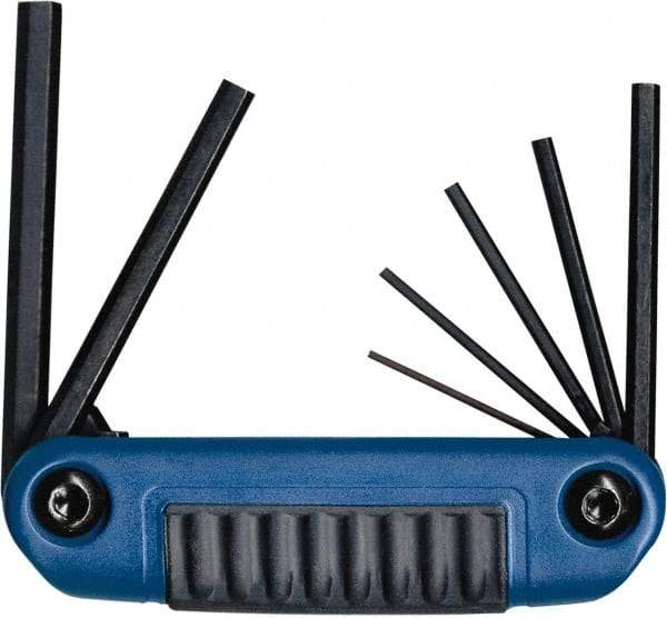 Eklind - 7 Piece Fold-Up Hex Key Set - Hex Range 1.5 to 6mm, 5" OAL, Chrome Alloy Steel - Exact Industrial Supply