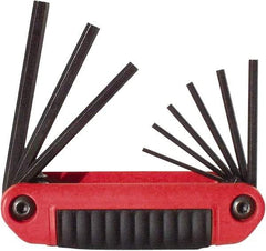 Eklind - 9 Piece Fold-Up Hex Key Set - Hex Range 5/64 to 1/4", 4-1/2" OAL, Chrome Alloy Steel - Exact Industrial Supply