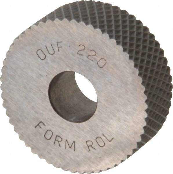 Value Collection - 1" Diam, 90° Tooth Angle, 20 TPI, Standard (Shape), Form Type High Speed Steel Female Diamond Knurl Wheel - 3/8" Face Width, 5/16" Hole, Circular Pitch, 30° Helix, Bright Finish, Series OU - Exact Industrial Supply