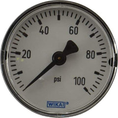 Wika - 2" Dial, 1/4 Thread, 0-100 Scale Range, Pressure Gauge - Center Back Connection Mount, Accurate to 3-2-3% of Scale - Exact Industrial Supply