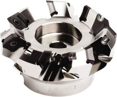 Seco - 116mm Cut Diam, 32mm Arbor Hole, 7.5mm Max Depth of Cut, 45° Indexable Chamfer & Angle Face Mill - 7 Inserts, SE.. 1505 Insert, Right Hand Cut, 7 Flutes, Through Coolant, Series QuattroMill - Exact Industrial Supply