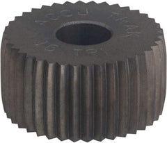 Made in USA - 5/8" Diam, 70° Tooth Angle, 50 TPI, Convex, Form Type Cobalt Straight Knurl Wheel - 1/4" Face Width, 1/4" Hole, Circular Pitch, Ferritic Nitrocarburizing Finish, Series GKV - Exact Industrial Supply