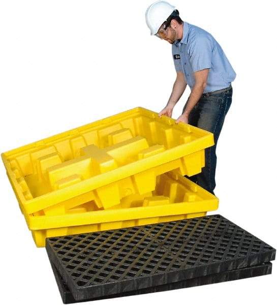 UltraTech - 66 Gal Sump, 6,000 Lb Capacity, 4 Drum, Polyethylene Spill Deck or Pallet - 51" Long x 51" Wide x 10" High, Liftable Fork, Low Profile, 2 x 4 Drum Configuration - Exact Industrial Supply