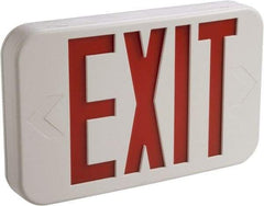 Cooper Lighting - 1 and 2 Face, 3 Watt, White, Thermoplastic, LED, Illuminated Exit Sign - 120/277 VAC, Nickel Cadmium, Ceiling Mounted, End Mounted, Wall Mounted, 11-11/16 Inch Long x 1-3/4 Inch Wide x 7-1/2 Inch High - Exact Industrial Supply