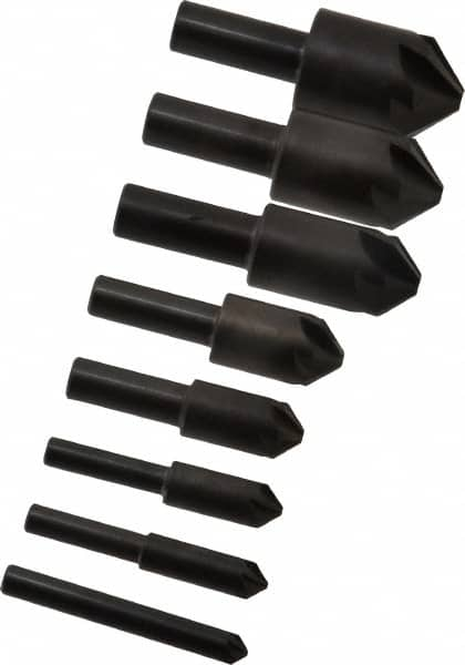 Hertel - 8 Piece, 1/4 to 1" Head Diam, 90° Included Angle, Countersink Set - Exact Industrial Supply