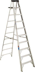 Werner - 9 Steps, 10' High, Type IA Rating, Aluminum Step Ladder - 300 Lb Capacity, 30" Base Width - Exact Industrial Supply