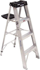 Werner - 3 Steps, 4' High, Type IA Rating, Aluminum Step Ladder - 300 Lb Capacity, 19-1/2" Base Width - Exact Industrial Supply