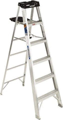 Werner - 5 Steps, 6' High, Type IA Rating, Aluminum Step Ladder - 300 Lb Capacity, 23" Base Width - Exact Industrial Supply