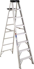 Werner - 7 Steps, 8' High, Type IA Rating, Aluminum Step Ladder - 300 Lb Capacity, 26-1/2" Base Width - Exact Industrial Supply