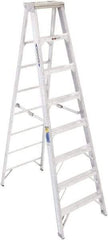 Werner - 7 Steps, 8' High, Type IAA Rating, Aluminum Step Ladder - 375 Lb Capacity, 28-1/4" Base Width - Exact Industrial Supply