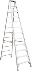 Werner - 11 Steps, 12' High, Type IAA Rating, Aluminum Step Ladder - 375 Lb Capacity, 35-1/4" Base Width - Exact Industrial Supply