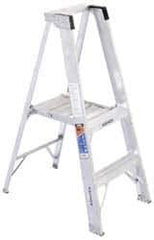 Werner - 2 Steps, 4' High, Type I Rating, Aluminum Platform Ladder - 250 Lb Capacity, 21-1/4" Base Width - Exact Industrial Supply