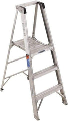 Werner - 3 Steps, 5' High, Type IA Rating, Aluminum Platform Ladder - 300 Lb Capacity, 23" Base Width - Exact Industrial Supply