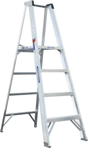 Werner - 4 Steps, 6' High, Type I Rating, Aluminum Platform Ladder - 250 Lb Capacity, 24-3/4" Base Width - Exact Industrial Supply