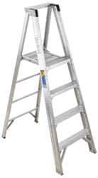 Werner - 4 Steps, 6' High, Type IAA Rating, Aluminum Platform Ladder - 375 Lb Capacity, 24-3/4" Base Width - Exact Industrial Supply