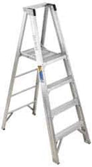 Werner - 4 Steps, 6' High, Type IAA Rating, Aluminum Platform Ladder - 375 Lb Capacity, 24-3/4" Base Width - Exact Industrial Supply