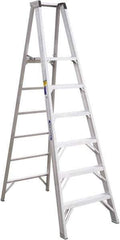 Werner - 6 Steps, 8' High, Type IAA Rating, Aluminum Platform Ladder - 375 Lb Capacity, 28-1/4" Base Width - Exact Industrial Supply