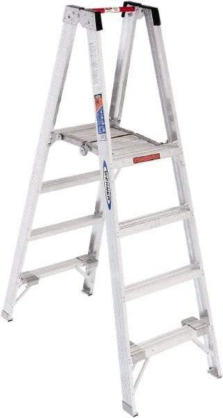 Werner - 8 Steps, 6' High, Type I Rating, Aluminum Platform Ladder - 250 Lb Capacity, 24-3/4" Base Width - Exact Industrial Supply