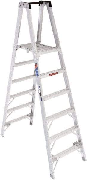 Werner - 6 Steps, 8' High, Type IA Rating, Aluminum Platform Ladder - 300 Lb Capacity, 28-1/4" Base Width - Exact Industrial Supply