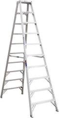 Werner - 9 Steps, 10' High, Type IA Rating, Aluminum Step Ladder - 300 Lb Capacity, 28-3/4" Base Width - Exact Industrial Supply