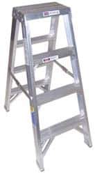 Werner - 3 Steps, 4' High, Type IAA Rating, Aluminum Step Ladder - 375 Lb Capacity, 21-1/4" Base Width - Exact Industrial Supply