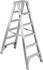 Werner - 5 Steps, 6' High, Type IAA Rating, Aluminum Step Ladder - 375 Lb Capacity, 24-3/4" Base Width - Exact Industrial Supply