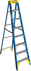 Werner - 7 Steps, 8' High, Type I Rating, Fiberglass Step Ladder - 250 Lb Capacity, 25" Base Width - Exact Industrial Supply