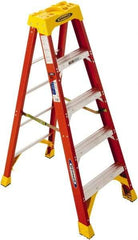 Werner - 5 Steps, 6' High, Type IA Rating, Fiberglass Step Ladder - 300 Lb Capacity, 23-3/8" Base Width - Exact Industrial Supply