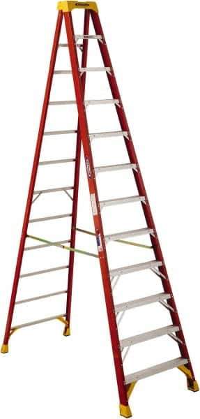 Werner - 11 Steps, 12' High, Type IA Rating, Fiberglass Step Ladder - 300 Lb Capacity, 33-7/8" Base Width - Exact Industrial Supply