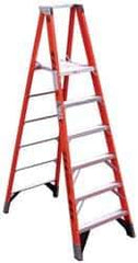 Werner - 3 Steps, 5' High, Type IAA Rating, Fiberglass Platform Ladder - 375 Lb Capacity, 25-1/8" Base Width - Exact Industrial Supply