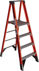 Werner - 4 Steps, 6' High, Type IAA Rating, Fiberglass Platform Ladder - 375 Lb Capacity, 27" Base Width - Exact Industrial Supply